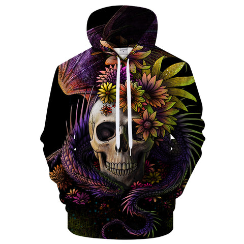 Flowery Skull Hoodie  By Sunima Art