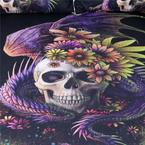 Purple Flowery Skull Bedding Set by Sunima