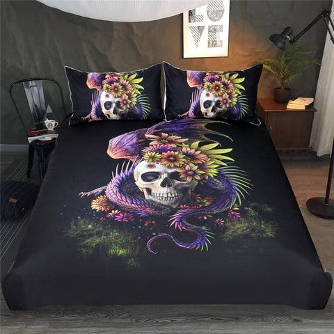 Purple Flowery Skull Bedding Set by Sunima