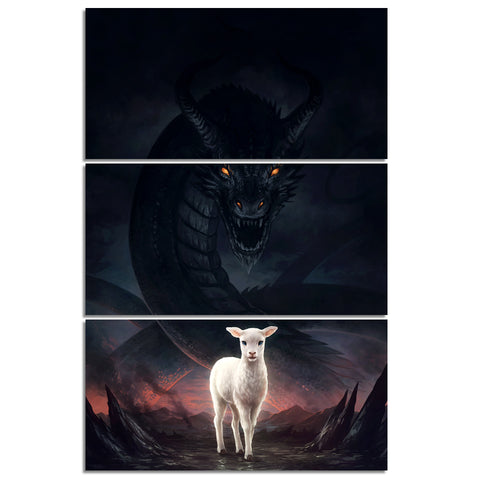 The Lamb and the Dragon HD print 3 piece canvas art by JoJoesArt